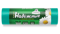 Мешки д/мусора ПСД, НАДЕЖНЫЕ Ромашка 120л, в рул. 10шт, зеленые с ушками (24), 16,5мкм, ВЛ-120-04У Зеленый - фото