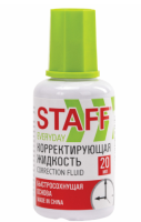 Корректирующая жидкость STAFF EVERYDAY быстросохнущая, 20 мл, с кисточкой, 228625 Белый - фото